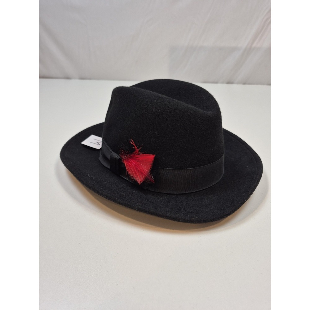 Magill Fedora Hat Fitted Mens M Black Wool Felt Lined Feather Canada Winter